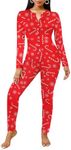 Ekouaer Christmas Onesie Button Womens Onesie Pajamas Slim Fit Pajama Set Long Sleeve Onesie Adult