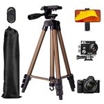 Phone Tripod Stand, 55" (140CM) iPhone Tripod Extendable Lightweight Aluminum with Phone Mount & Wireless Remote & Carry Bag, Adjustable Travel Tripod Compatible with Cell Phone/Camera （Brown）