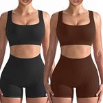 Workout Sets for Women 2 Piece, Cute YOGA Workout Set, Two Piece Workout Outfits,2 Pack, Coffe +Black, Large