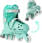 Yvolution Kids Learner Training Skates for Beginner, 2 in 1 Adjustable Roller Skates, Converts from Tri-Wheel to Inline Skates, No Tool Needed for Girls Boys 2+ Years Old, US Size 7-11 (Green)