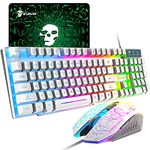 Wired Mechanical Feel Gaming Keyboard and Mouse Set Rainbow LED 104 Keys USB illuminated light up Keyboard 2400DPI 6 Buttons Optical Gaming Mouse Mice+Gaming Mouse Pads for PS4 Xbox PC Laptop White