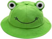 Jiuhong Adult Cute Frog Bucket Hat Fisherman Sun Bucket Hat for Adults Teens Wide Brim Beach Fisherman Cap, Viridity, One Size