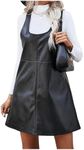 SHENHE Women's PU Leather Scoop Neck Sleeveless Pinafore Overall Mini Dress Black L