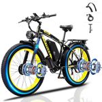 Dual Motor Electric Bike Road Legal 250W,Electric Mountain Bike,26"x4" Fat Tyre Ebikes,48V 23AH Removable Battery 60Miles Range,Front Suspension&Hydraulic Brakes,LCD Display Ebike(Yellow23AH)