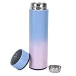 Smart Water Bottle, Coffee Thermos Tea Infuser Coffee Bottle 17oz / 500ml LED Display Double Walled Stainless Steel Vacuum Insulated Sports Travel Mug(Blue on top and Powder on Bottom)