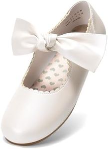 DREAM PAIRS Girls Mary Jane Dress Shoes Front Bow Ballerina Flats for Wedding, Party, Christmas,Size 9 Toddler,Ivory/Pu,Angie-5