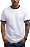 Zengjo Men's Ringer Tee Crewneck Athletic T Shirts Short Sleeve Sport Shirt for Men(White/Navy,XXL)