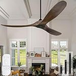 Uaikiea 152cm/60 inch Ceiling Fan with Remote Wood Outdoor Ceiling Fans no Light Modern Rustic Walnut 3 Blades Propeller Ceiling Fan Reversible DC Motor, 6-Speed, Timer