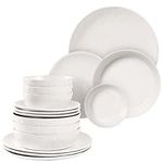 Navaris Linen Artisan Dinnerware Set (16 Pieces) - Plate and Bowl Set for 4 People with Dinner Plates, Side Plates, Pasta Bowls, and Cereal Bowls - Linen White