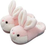 YILANLAN Women's Cute Bunny Animals Slippers Interesting Comfortable Furry Slippers Soft Plush Winter season Keep warm Home Slippers, Pink Slipper, 8.5-9 Women/7-7.5 Men