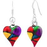 Chuvora Heart Earrings, Murano Glass Earrings, Heart Earings, Heart Dangle Earrings for Women, Stained Glass Earrings, Glass, No Gemstone