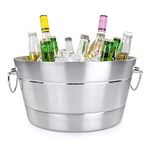 BREKX Stainless Steel Beverage Tub, Double-Walled Insulated Anchored Ribbed Drink Tub & Ice Bucket with Double Hinged Handles, Drink Chiller for Parties, 12 Quarts