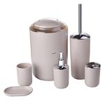 Bathroom Accessories Set 6 Piece - Trash Can, Toothbrush Holder, Toothbrush Cup, Soap Dispenser, Soap Dish, Toilet Brush Holder - Modern Bathroom Decor Set (Cream)