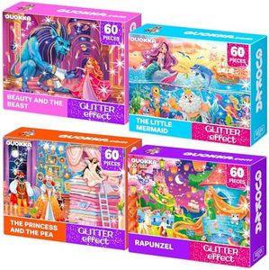 QUOKKA Puzzles for Kids Ages 4-6 – 4-Pack 60-Piece Puzzles for Kids – Fairy Tale Jigsaw Puzzle Set with Princess – Quiet Time Toys for Preschoolers – FSC Certified Learning Toy – Gift for 5 Year Olds