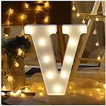 Hotsellhome LED Alphabet Letter Lights Light Up Warm White Night Light Plastic Letters Numbers Standing for Home Party Bar Wedding Festival Birthday Decorations Xmas Gifts (V)