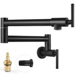 Cinwiny Pot Filler Faucet Wall Mounted Folding Stretchable Kitchen Sink Water Tap with Double Joint Swing Arm Single Hole Two Handles Restaurant Kitchen Faucets, Matte Black, T-Shape Handle