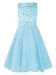 inlzdz Junior Kids Flower Girl Dress Sleeveless Sequins Lace Chiffon Wedding Bridesmaid Dress Princess Party Ball Gowns Age 2-14 Years Light Blue 7-8 Years