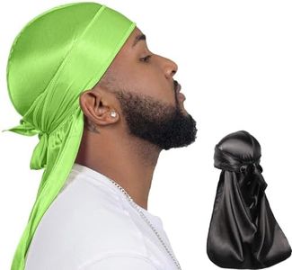 ForceWave 2 Pieces Silky Durag Pack for Men Women Waves, Premium Satin Deluxe Du-rag (Black+Lime Green)