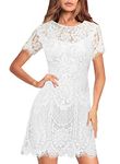 MSLG Little White Dress Floral Lace for Women V-Back Vintage Special Occasion Junior Teen Chic A line Wedding Cocktail Dress 910 (S, White)