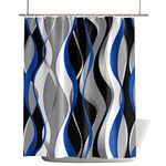 Valentine's Day Shower Curtain Waterproof Polyester Fabric Shower Curtain Set with Hooks Gradient Abstract Lines Blue Gray Shower Curtains for Bathroom Showers, Stalls and Bathtubs, 36x72 Inch