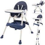High Chair Adjustable Folding Baby Chair with Multiple Height and 3 Position Backrest Rocking Chair Reclining Seat 3in1 Convertible High Chair Sturdy Portable Travel Friendly Highchair