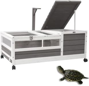 PetsCosset Tortoise Habitat Wooden Tortoise House, Indoor Turtle Enclosure Outdoor Reptile Cage with Removable Bottom, Light Support, Openable Roof