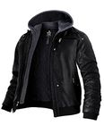 Wantdo Men's Motorcycle Leather Jacket Hooded Bomber Coat Large Black(Thick)