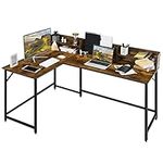 COSTWAY L-Shaped Computer Desk, Industrial Large Corner Desk Writing Study Table with Hutch, File Rack and Shelves, 166cm Metal Frame Wooden PC Laptop Gaming Workstation for Home Office (Rustic Brown)