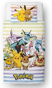 Pokemon Single Duvet Cover Officially Licensed | Reversible 2 Sided Multicolored Design with Matching Pillowcase, Polycotton