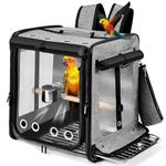 Suertree Bird Carrier with Seat Belt for Car Travel, Bird Backpack Carrier with Indestructible Stainless Steel Mesh, Large Bird Carrier Travel Cage, Grey