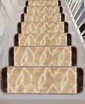 Gloria Rug High Pile Skid-Resistant Rubber Backing Gripper Carpet Stair Treads - Washable Stair Mat Area Rug (Set of 7), 8.5" x 26" (2201 BGE)