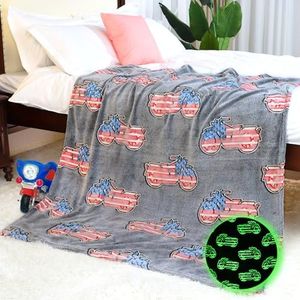 IMUKU Funny Motorcycle Dirt Bike Blanket Gifts Toys for Boys Glow in The Dark Blanket Throw July 4th Patriotic Star American USA Flag Decor Gifts for Kids