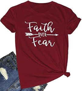 BLACKOO Women Fashion Summer Round Neck Funny Printed Casual Graphic T-Shirts Wine Red Medium