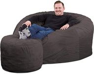 ULTIMATE SACK 5ft Bean Bag Chair & Footstool, Oversize Bean Bag Chair for Adults, Comfy Chair Bean Bag Couch Lounge Sofa Loveseat Furniture | Grey Suede