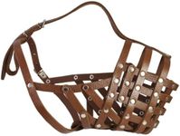 Secure Leather Mesh Basket Dog Muzzle #16 Brown - Great Dane, Saint Bernard, Mastiff (Circumference 15.5", Snout Length 4.5")