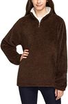 TSLA Women's Long Sleeve Sherpa Pullover, Quarter Zip Fuzzy Fleece Sweatshirts, Warm Soft Fluffy Fleece Winter Tops, Basic Loosefit Brown, XL