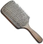 Scarlet Line Professional Maple Wood Anti Static Large Wooden Handle Paddle Hair Brush with Back Side Mirror for Men and Women, Brown Colour