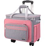 FINESUN Deluxe Folding Sewing Machine Tote Bag Grey and Purple - Sewing Machine Carry Bag with Wheels for Brother, Singer, Bernina and Most Machines, Pink / Grey, 43.18 x 24.13 x 30.48 cm, Rollers
