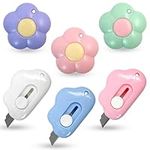 6 Pack Mini Box Cutter, Cute Letter Opener, Small Utility Knife, Retractable Paper Cutter Slice Safety, Package Mail Opener Envelope Slitter Tool, Cloud and Flower Shaped