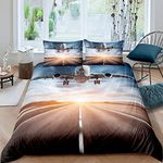 Forward at Extreme Speed Duvet Cover Set King for Kids Adult Bedroom Sky Blue Soft Comforter Quilt Cover Plane Takes Off and Moves Bedspread Cover Bedroom Collection 3Pcs Bedclothes