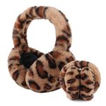 Winter Earmuffs for Women Faux Fur Ear Muffs Warm Kid Plush Earmuffs Foldable Ear Warmer Windproof Foldable Ears Covers (Leopard coffee)