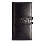 ALDEBRAN Hand made Elegant RFID Blocking Italian Genuine Leather Ladies Wallet Tri-fold Women's Purse, BLACK, Retro