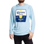 Corona Extra Label Blue Colorway Long Sleeved Hooded T-Shirt, White, X-Large