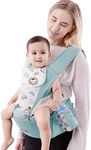 SONARIN Multifunction Baby Carrier with Hip Seat,Ergonomic Hipseat Baby Carrier Breathable Cotton Child Carrier Backpack Front Carrier with Saliva Bib for Newborn Toddler 0-36 Months(Green)