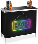 BRILLIHOOD Portable Pop-Up Bar Table with Mirrored BAR Neon Sign, Music Sync Bar Table, LED Bar Sign & Table for Outdoor, Patio, Party, Picnic, Entertaining, Include Storage Shelf, Removable Skirt