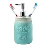 Comfify Mason Jar Design Soap Dispenser & Toothbrush Holder - Vanity Decorative Bathroom Accessories Pump & Ceramic - 12oz Liquid Soap Dispenser for Bath with Embossed Design