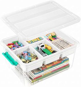 EOENVIVS Clear Stackable Storage Organizer Box with Dividers, Multi-Functional Container for Building Blocks, Toys, Crafts and Tools