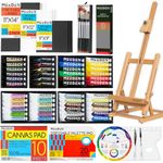 MEEDEN Acrylic Painting Kit with Wood Tabletop Easel, 48x22ml Acrylic Paints, 10 Brushes, Stretched Canvas, Art Supplies, Acrylic Painting Set for Adults, Beginner, Artists