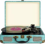 Vinyl Record Player Belt-Drive 3-Speed,Vintage Record Player,Portable Bluetooth Turntable with Built-in Stereo Speakers, Supports RCA Output, Aux input,Headphone Jack,Suitcase design