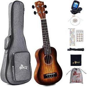 Winzz Kids Adults Ukulele Soprano Beginner Kit 21 Inches with 8 Accessories, Unique Color Design–Brown